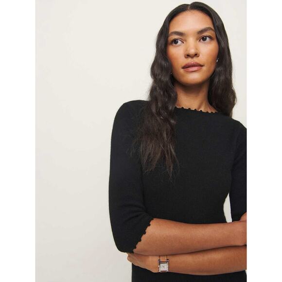 NWT Reformation Baez Cashmere Mini Dress Black Size M Recycled Cashmere Blend - Picture 2 of 9